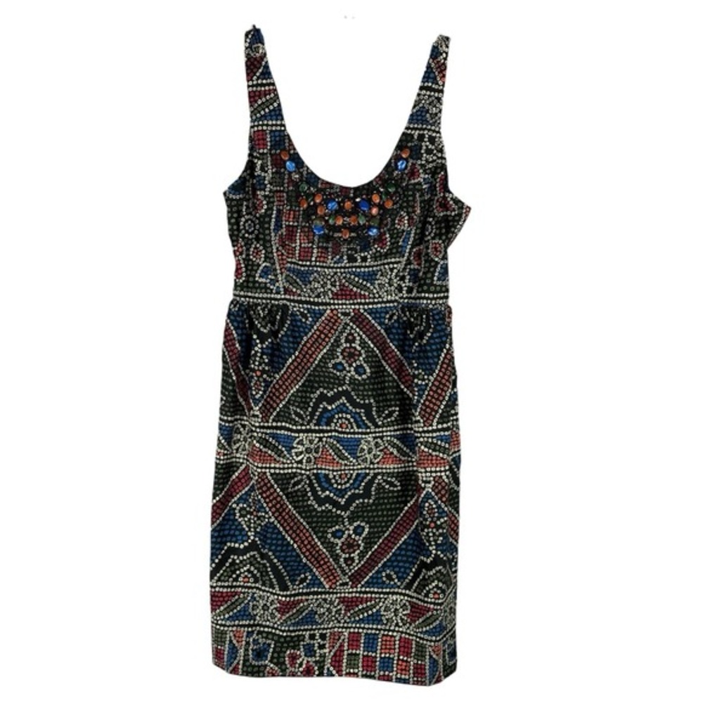 Anna Sui Anthropologie Short Sun Dress Medium‎ Cotton Tribal Beaded Artsy Boho